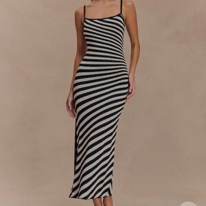 Meshki - Raven Striped Knit Midi Dress - S